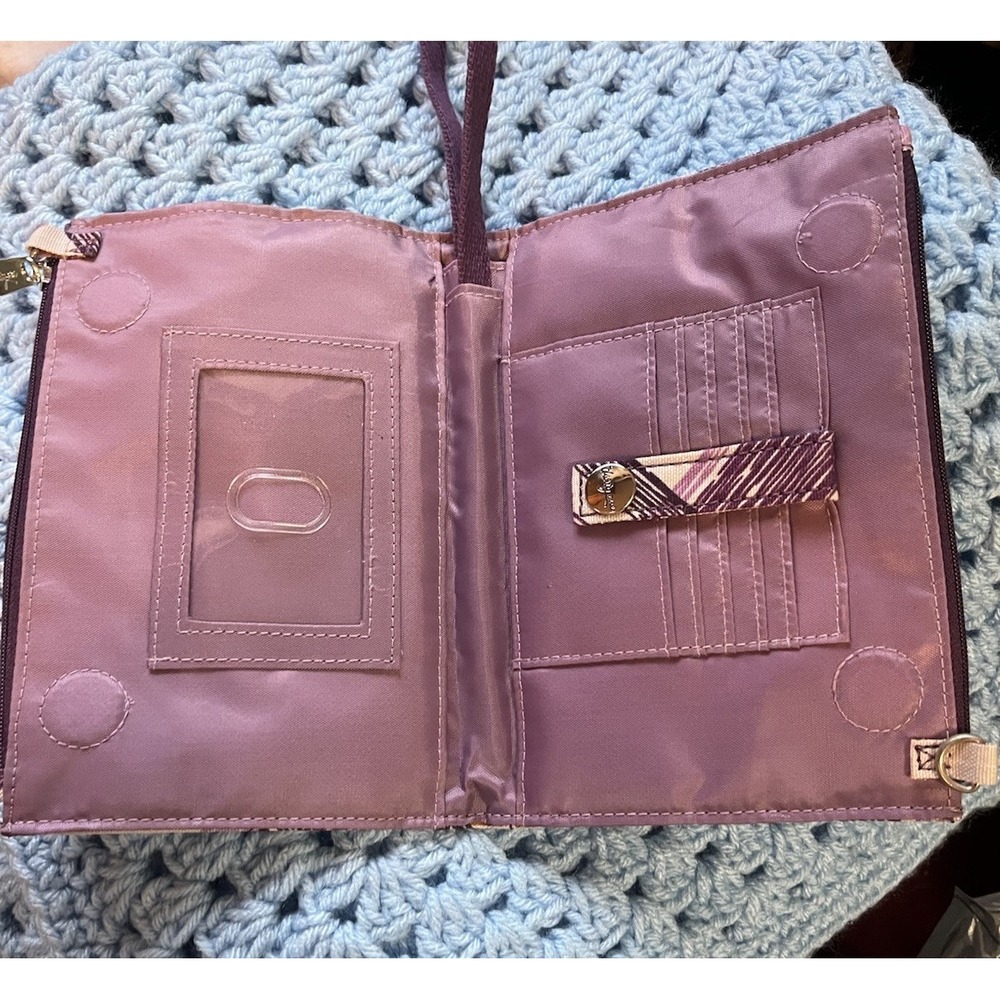 Thirty-One Quilted Wristlet Wallet Retired Plum Plaid - Picture 3 of 5